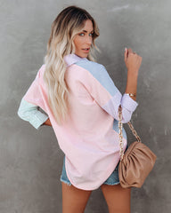 Logan Cotton Blend Colorblock Button Down Top Oshnow