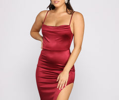 Lola High Slit Satin Dress 2 Oshnow