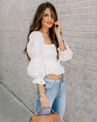 Lolly Cotton Eyelet Smocked Crop Top - Off White Oshnow