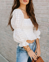 Lolly Cotton Eyelet Smocked Crop Top - Off White Oshnow