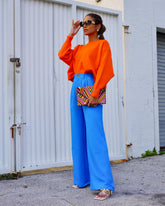 Long Shot Pocketed Wide Leg Pants - Aqua Blue Oshnow