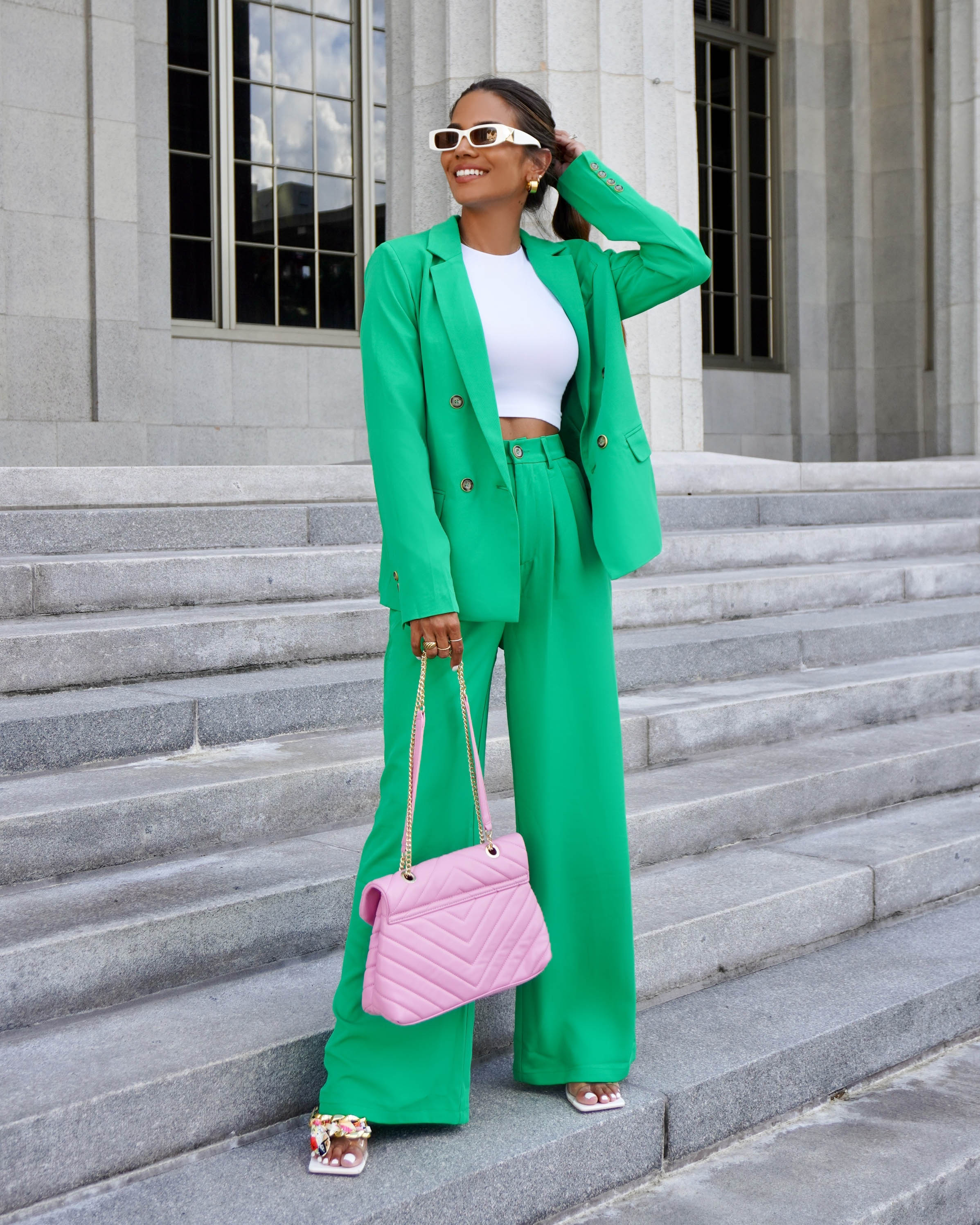 Long Shot Pocketed Wide Leg Pants - Kelly Green Oshnow