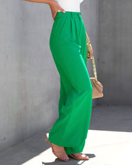Long Shot Pocketed Wide Leg Pants - Kelly Green Oshnow