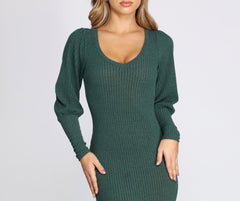 Long Sleeve Ribbed Mini Dress Oshnow