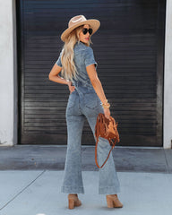 Longmont Pocketed Flared Denim Jumpsuit Oshnow