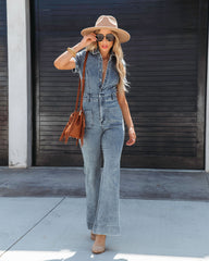 Longmont Pocketed Flared Denim Jumpsuit Oshnow