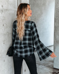 Lonzo Cotton Plaid Bell Sleeve Top - Black Oshnow