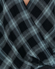 Lonzo Cotton Plaid Bell Sleeve Top - Black Oshnow