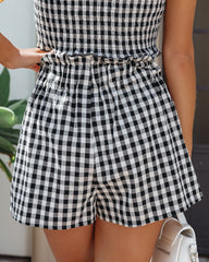 Loran Cotton Pocketed High Rise Gingham Shorts - Black - SALE Oshnow