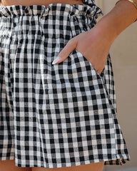 Loran Cotton Pocketed High Rise Gingham Shorts - Black - SALE Oshnow