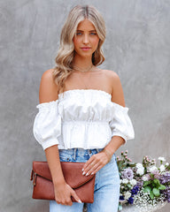 Lorena Cotton Off The Shoulder Peplum Crop Top Oshnow