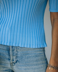 Loretta Ribbed Knit Crop Top - Sky Blue Oshnow