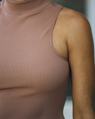 Louie Sleeveless Mock Neck Crop Top - Vintage Mocha Oshnow