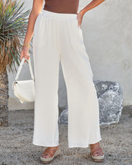 Louise Pocketed Wide Leg Pants - Off White Oshnow