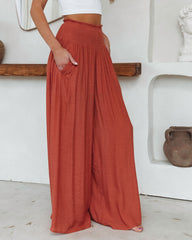 Lounge Life Smocked Pocketed Pants - Terracotta Oshnow