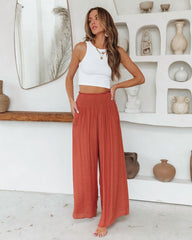 Lounge Life Smocked Pocketed Pants - Terracotta Oshnow