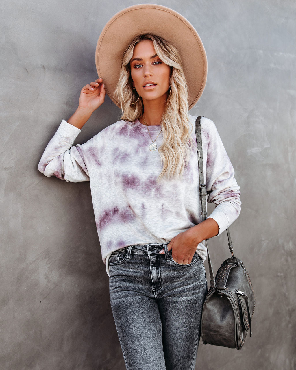 Love Song Tie Dye Soft Knit Pullover - Lavender Grey Oshnow