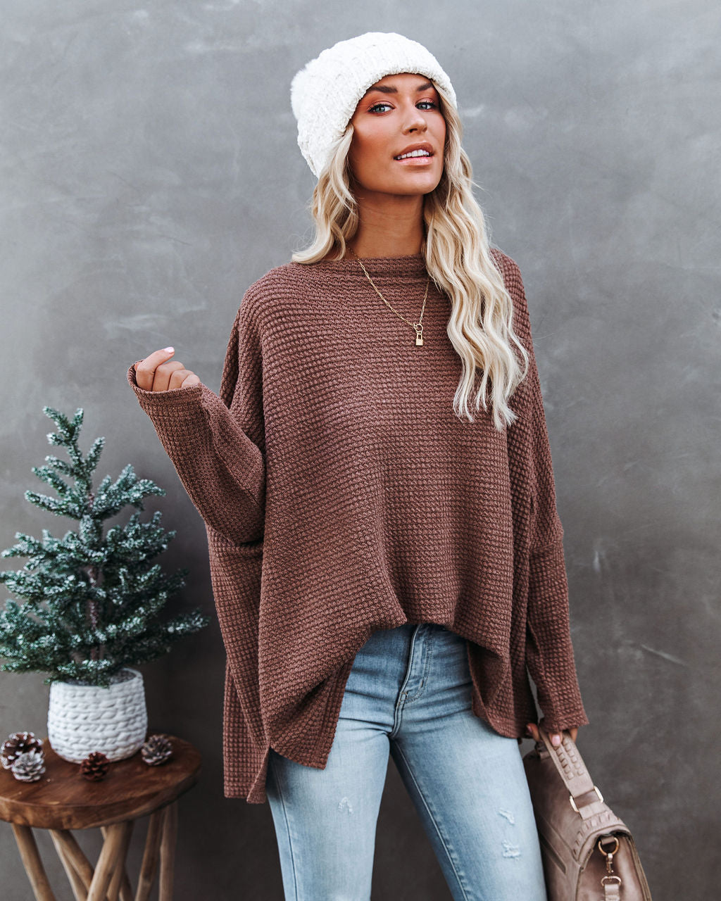 Lovell Boat Neck Thermal Knit Top - Wood Oshnow