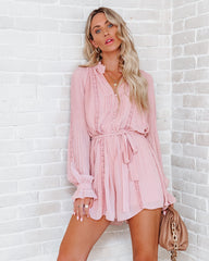 Lovelle Lace Plisse Romper - Dusty Pink Oshnow
