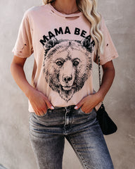 Loves Her Cubs Cotton Distressed Mama Bear Tee Oshnow