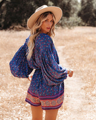 Luana Pocketed Printed Button Down Romper Oshnow