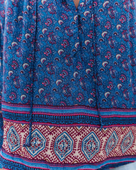 Luana Printed Peasant Top - Blue Oshnow