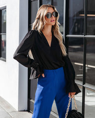 Luna Satin Ruffle Bodysuit - Black - SALE Oshnow