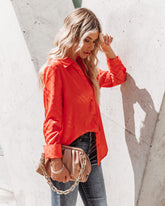 Lynn Satin Button Down Blouse - Red Oshnow