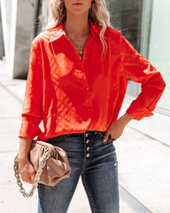 Lynn Satin Button Down Blouse - Red Oshnow