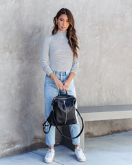 Lyonnette Stripe Turtleneck Bodysuit - Black/White Oshnow