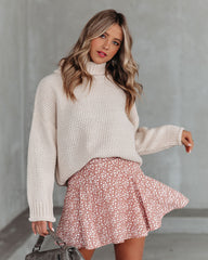 Mabry Floral Ruffle Mini Skort - Tan Oshnow