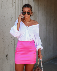 Macie Satin Mini Skirt - Pink Oshnow