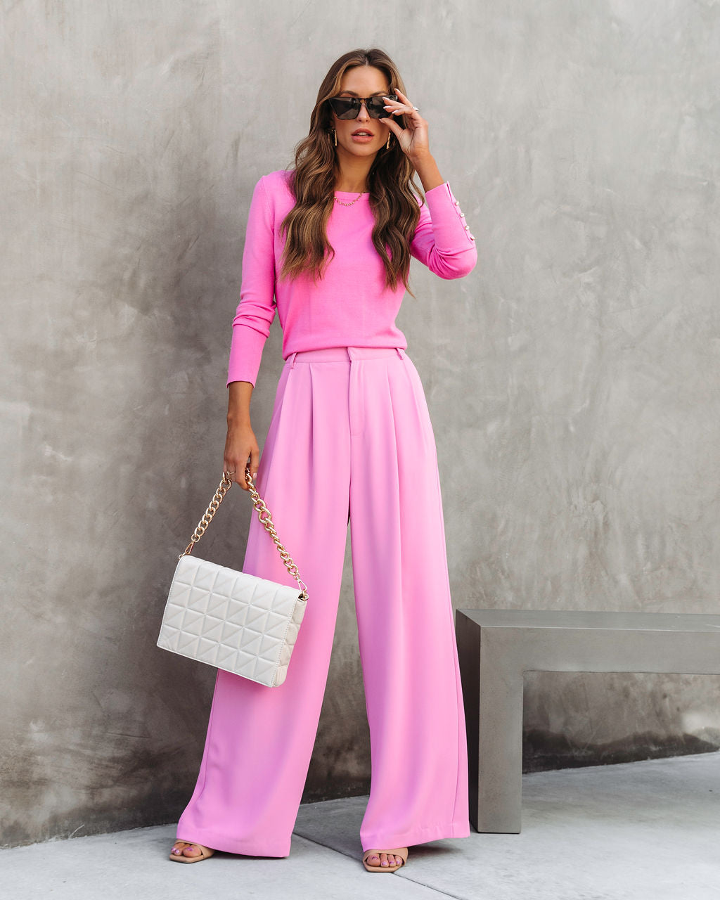 Madrigal Pocketed Wide Leg Pants - Pink Oshnow