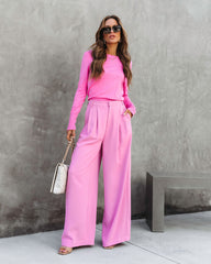 Madrigal Pocketed Wide Leg Pants - Pink Oshnow