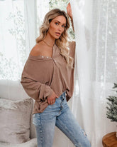 Maggie Relaxed Knit Henley Top - Mocha Oshnow