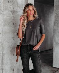 Magnolia Cotton Blend Pocket Tee - Charcoal Oshnow