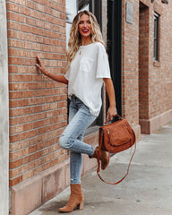 Magnolia Cotton Blend Pocket Tee - White Oshnow