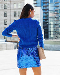 Make It Happen Sequin Mini Skirt - Cobalt Oshnow