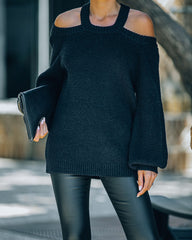 Malia Cold Shoulder Knit Sweater - Black Oshnow