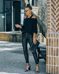 Malia Cold Shoulder Knit Sweater - Black Oshnow