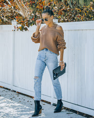 Malia Cold Shoulder Knit Sweater - Camel Oshnow