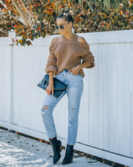 Malia Cold Shoulder Knit Sweater - Camel Oshnow