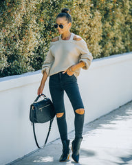 Malia Cold Shoulder Knit Sweater - Sand Oshnow