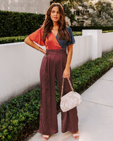 Malina Satin Polka Dot Colorblock Jumpsuit Oshnow