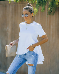 Mallory High Low Peplum Tee - White Oshnow