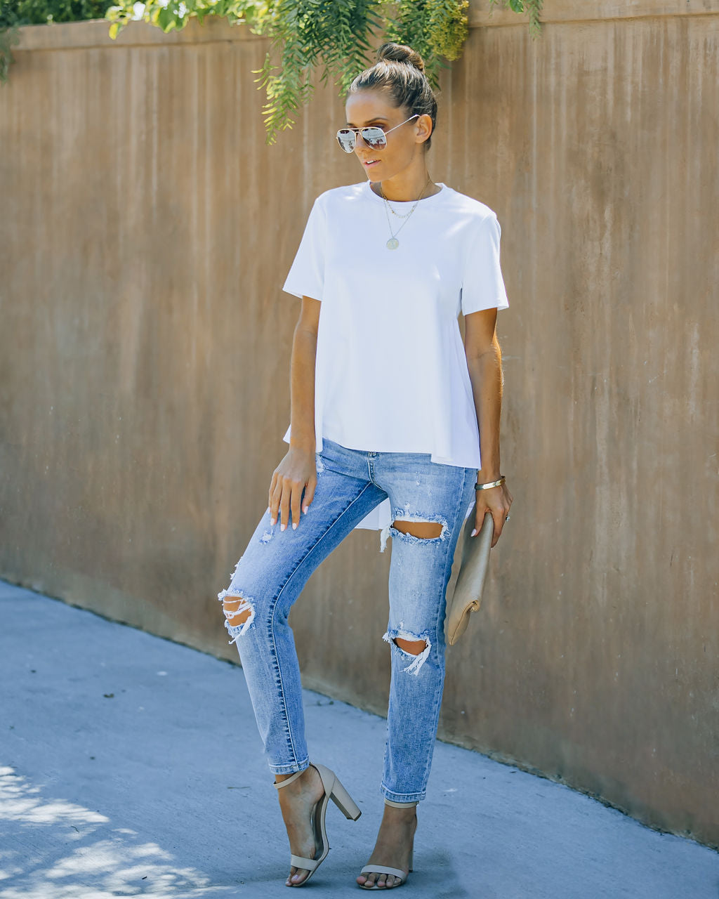 Mallory High Low Peplum Tee - White Oshnow