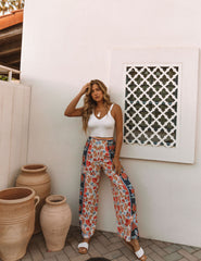 Marcelina Printed High Rise Palazzo Pants - Navy Oshnow
