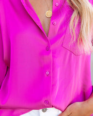 Margarita Satin Button Down Blouse - Hot Fuchsia Oshnow