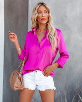 Margarita Satin Button Down Blouse - Hot Fuchsia Oshnow