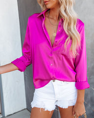 Margarita Satin Button Down Blouse - Hot Fuchsia Oshnow
